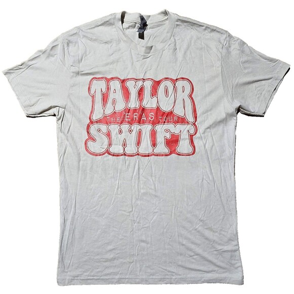Taylor Swift Shirt The Eras Tour Medium White Red Logo 2023 Bubble Letters - Picture 1 of 7